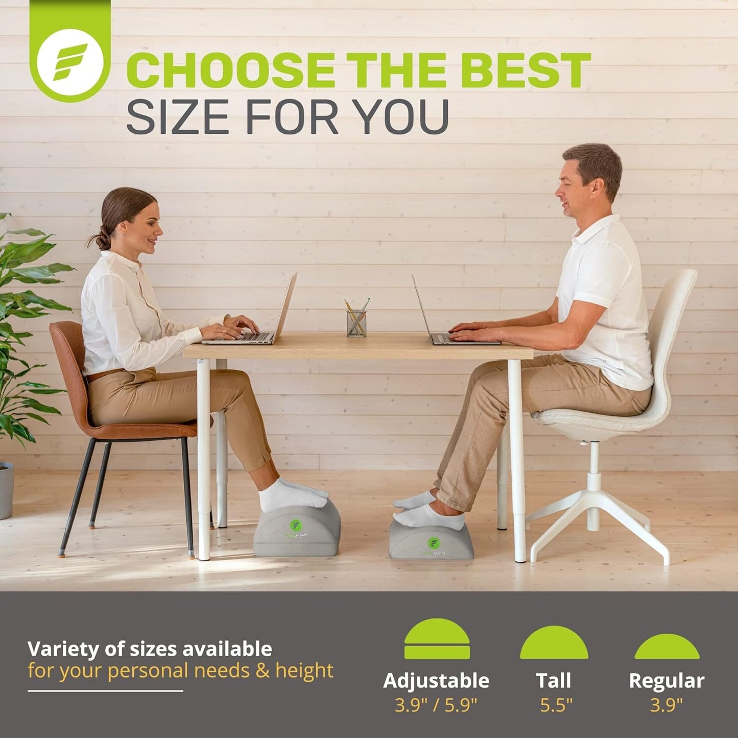 ErgoFoam Adjustable Ergonomic Foot Rest - Grey Metal Frame with Velvet Cover - Under Desk Foot Rest