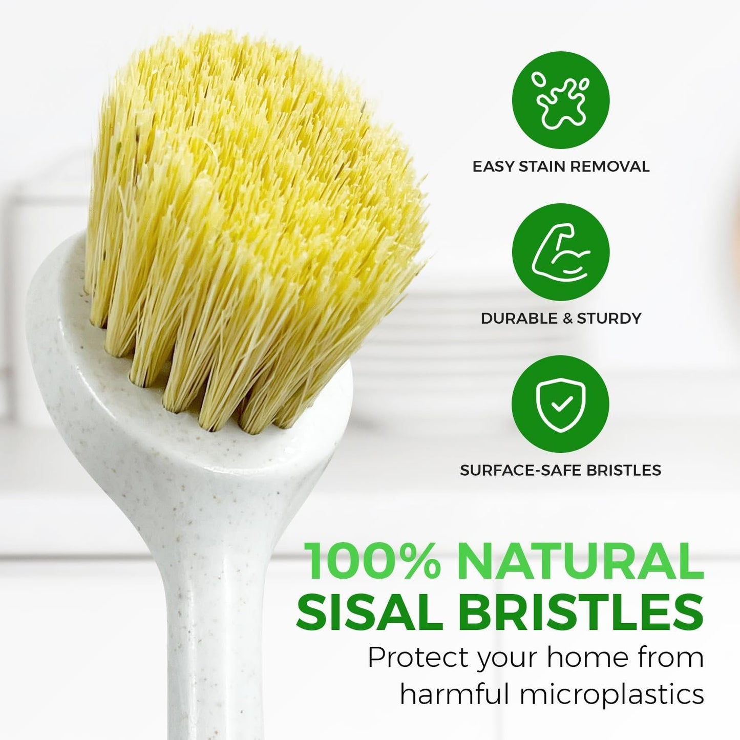 AIRNEX Bamboo Dish Brush with Handle Pack of 2 - Natural Dish Scrub Brush Brosse Vaisselle - Plastic-Free Sisal Bristles Kitchen Dish Scrubber - Odour Free Wooden Dish Brush for Pots, Pans and Sink