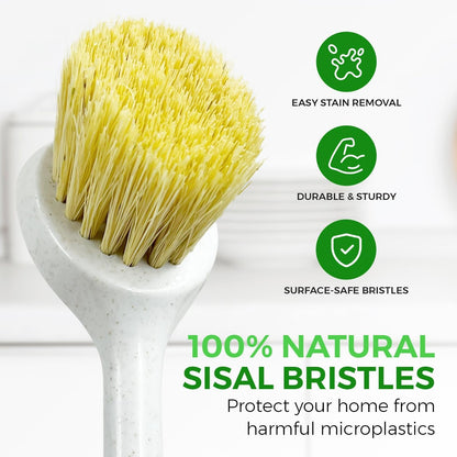 AIRNEX Bamboo Dish Brush with Handle Pack of 2 - Natural Dish Scrub Brush Brosse Vaisselle - Plastic-Free Sisal Bristles Kitchen Dish Scrubber - Odour Free Wooden Dish Brush for Pots, Pans and Sink