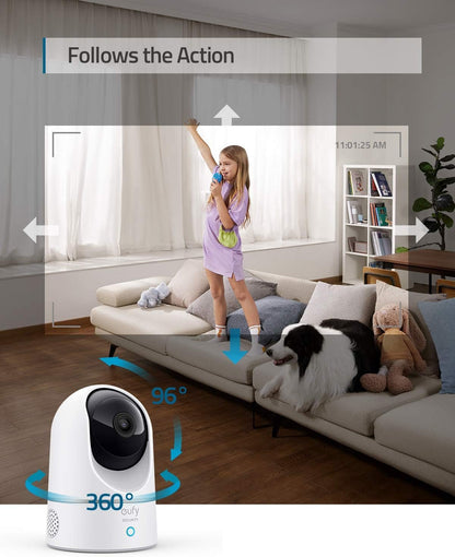eufy Security Solo IndoorCam P24, 2K, Pan & Tilt, Indoor Security Camera, Wi-Fi Plug-in Camera, Human & Pet AI, Voice Assistant Compatibility, Night Vision, Motion Tracking, HomeBase not Compatible