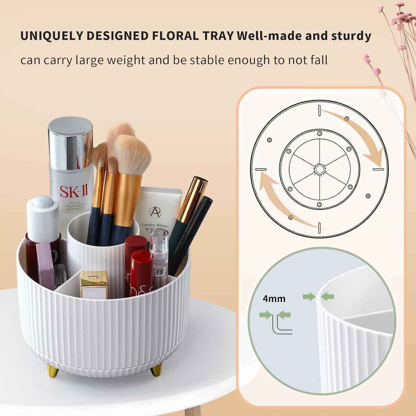 funest Makeup Brush Holder Organizer,360° Rotating Pencil Pen Holder Cup,Desk Accessories,5 Slot Make up Brushes Cup,for Storage Stand for Cosmetics Painting Pen Eyeliner or on The Vanity