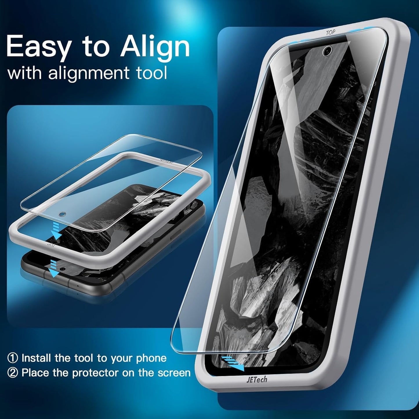 JETech Screen Protector for Google Pixel 8a 6.1-Inch, Tempered Glass Film with Easy Installation Tool, Fingerprint Compatible, HD Clear, 3-Pack