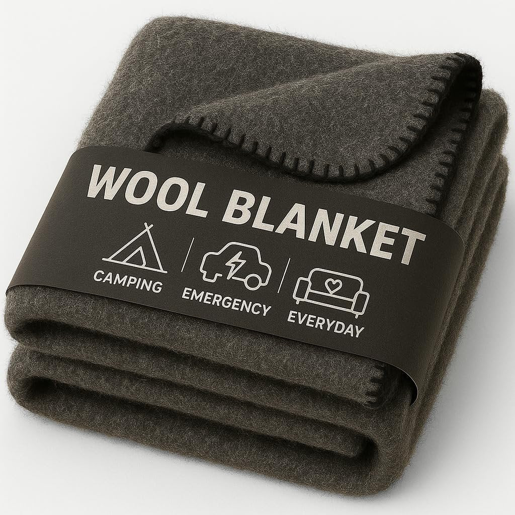 Jmr Usa Inc. Military Wool Blanket for Camping, Emergency and Everyday Use, Fire Retardant Extra Thick and Warm Outdoor Wool Blanket, 70% Wool, Grey, Size 62X84.