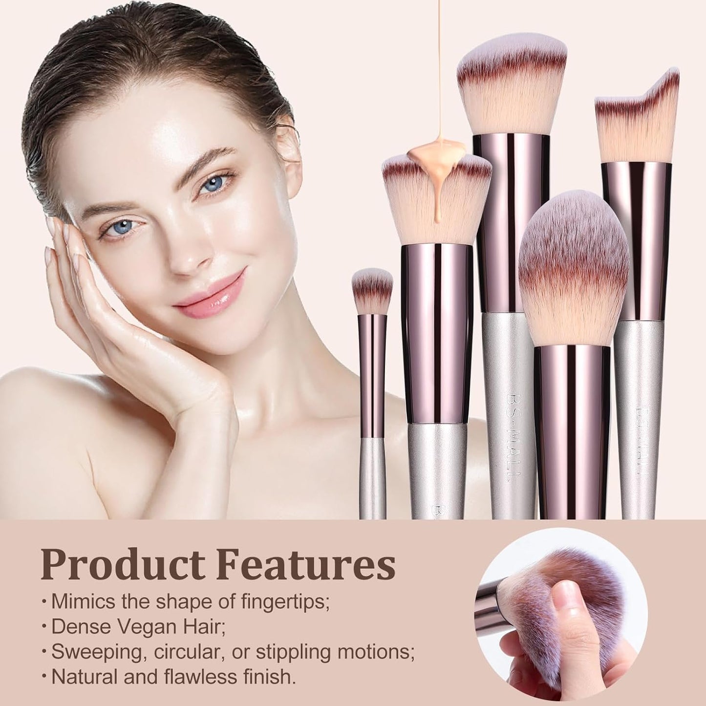 BS-MALL Makeup Brush Set 18 Pcs Premium Synthetic Foundation Powder Concealers Eye shadows Blush Makeup Brushes Champagne Gold Cosmetic Brushes