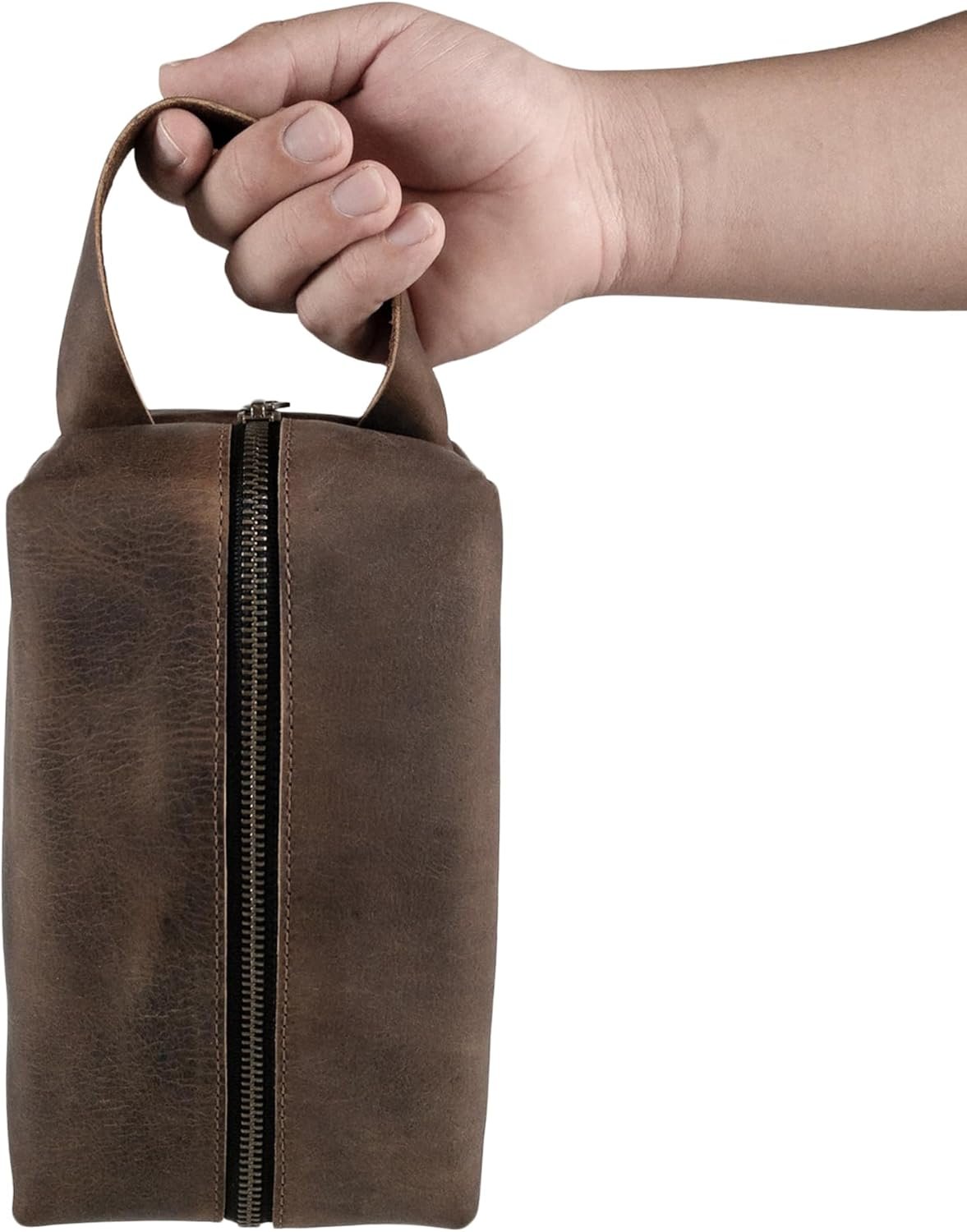 Hide & Groom, Rustic Toiletry Bag for Groomsmen, Best Men, Bachelor, Wedding Ceremonies, Shaving Kit Storage, Bathroom Bag, Full Grain Leather, Handmade, Bourbon Brown, Bourbon Brown, Unique, Classic