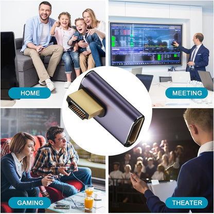 AreMe 8K HDMI 2.1 Right Angle Adapter (2 Pack), Left&Right 90 Degree and 270 Degree HDMI Male to HDMI Female Extender Connector Aluminum Alloy Purple