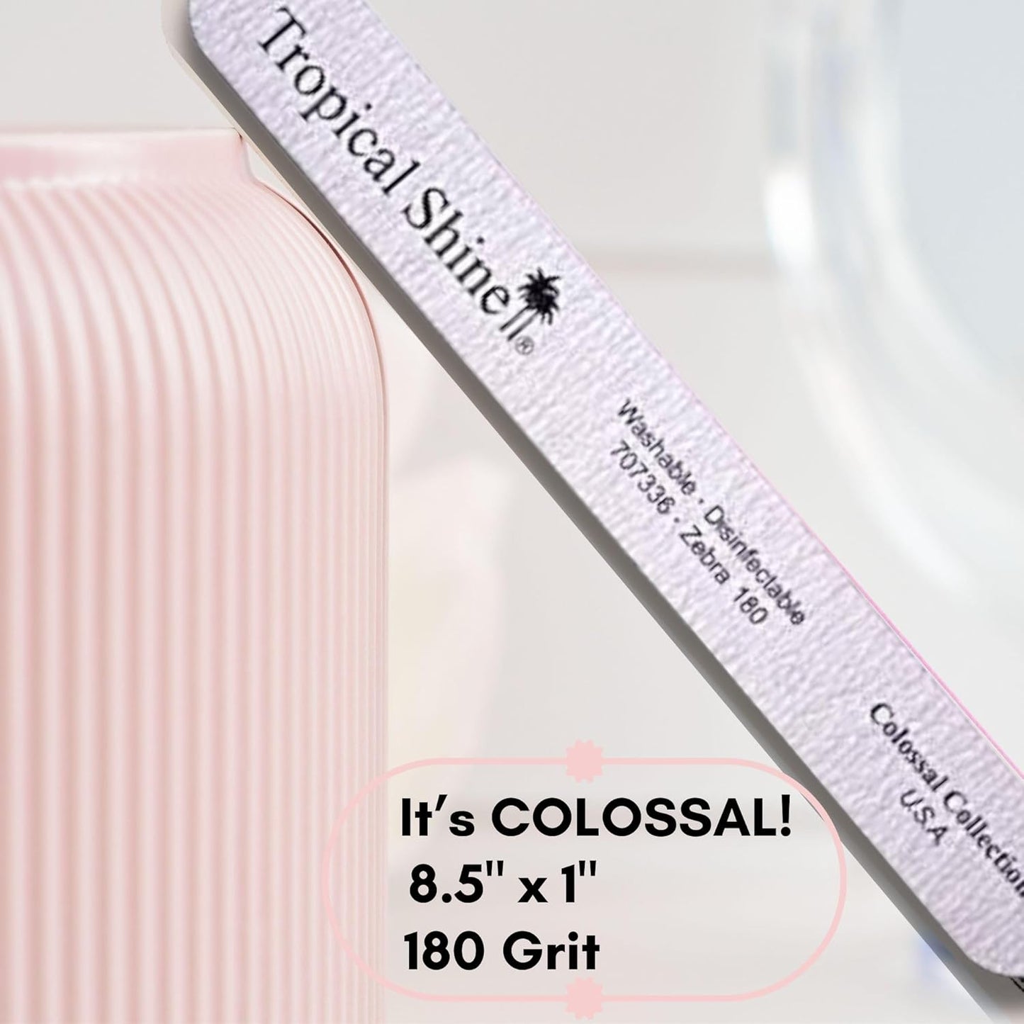 Tropical Shine Jumbo Zebra 180 Colossal Collection - 6 pcs Nail Files for Professional Nail Care and Shaping - Medium (180) Grit Nail File Set for Natural Nails (707336)