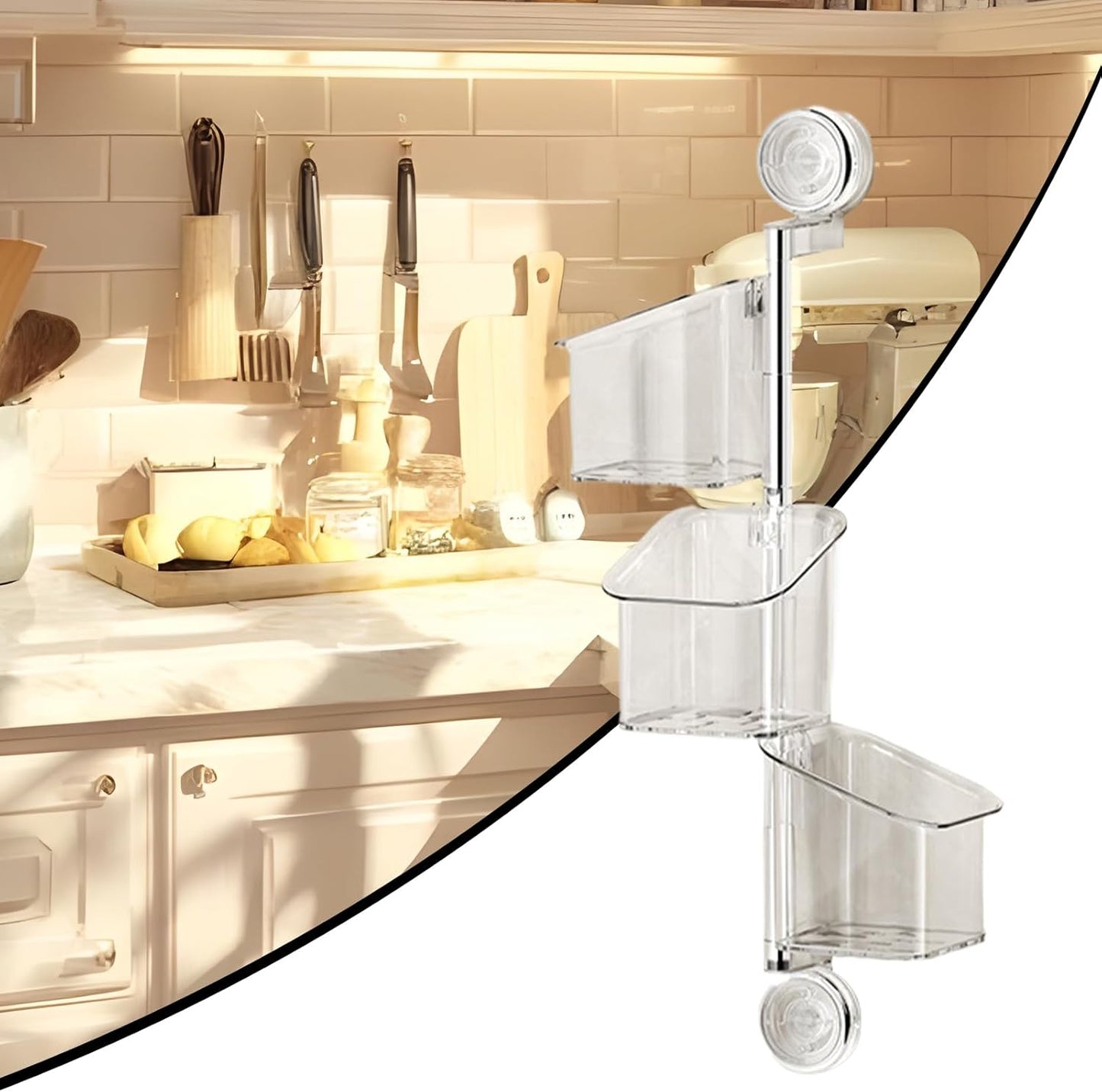 ccuzs Suction Cup Storage Holder Shower Shelf Organizer Rotating Container with Drainage No-Drill Wall Mounted Holder for Bathroom Toiletries Sponge Brush Garlic Onion Storage