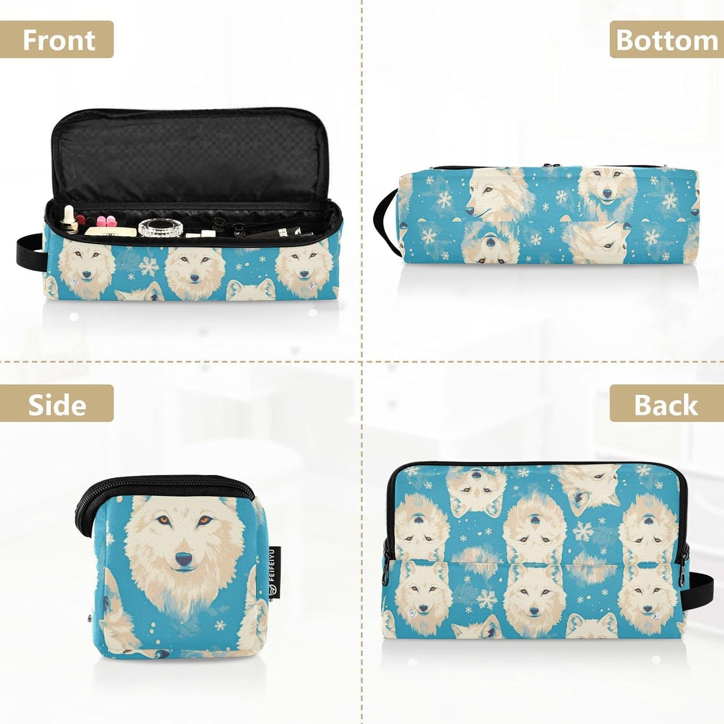 White Wolfs - Borsa da viaggio per attrezzi da capelli blu con cuscinetto resistente al calore, organizer portatile per strumenti per lo styling dei capelli per ferro piatto e accessori per la cura