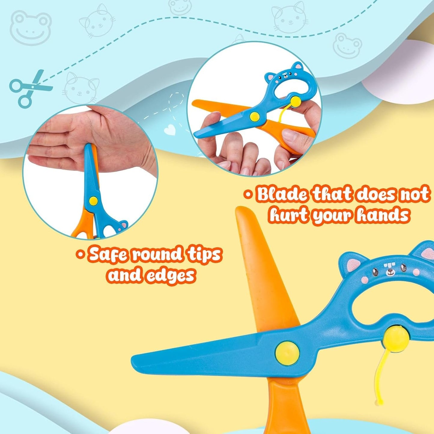 LOVESTOWN Toddler Safety Scissors, 4PCS Blunt Tip Adaptive Cute Training Scissor for Kids & Children, Playdough Tools Cutting Skills Preschool Training Activity, Construction Paper Cutting Art Crafts