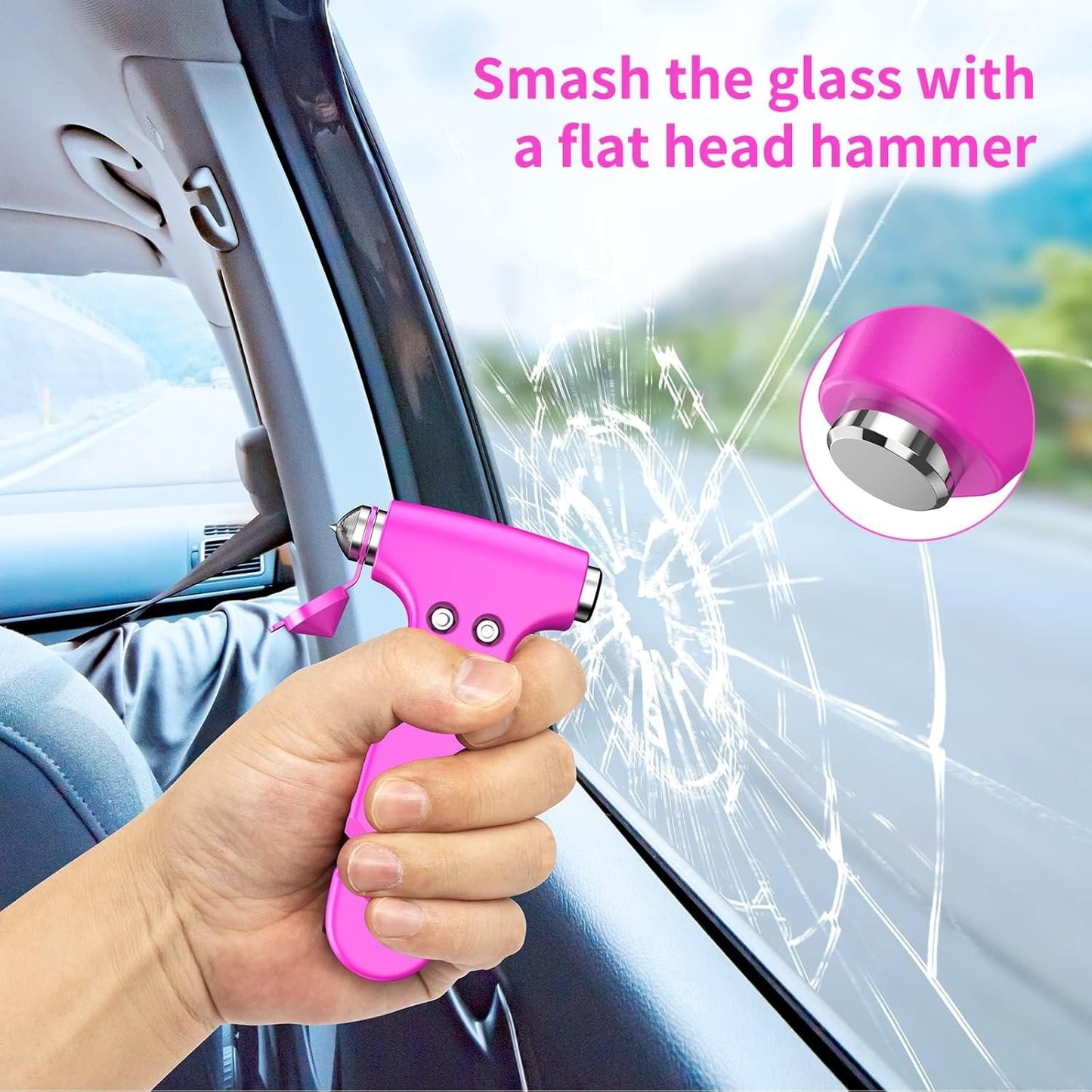 BSUXMAFG Car Safety Hammer, 2 Pack 3-in-1 Emergency Escape Tool with Window Breaker and Seat Belt Cutter, Safety Emergency Car Escape Tool for Car, Office, Home,, Pink&Blue