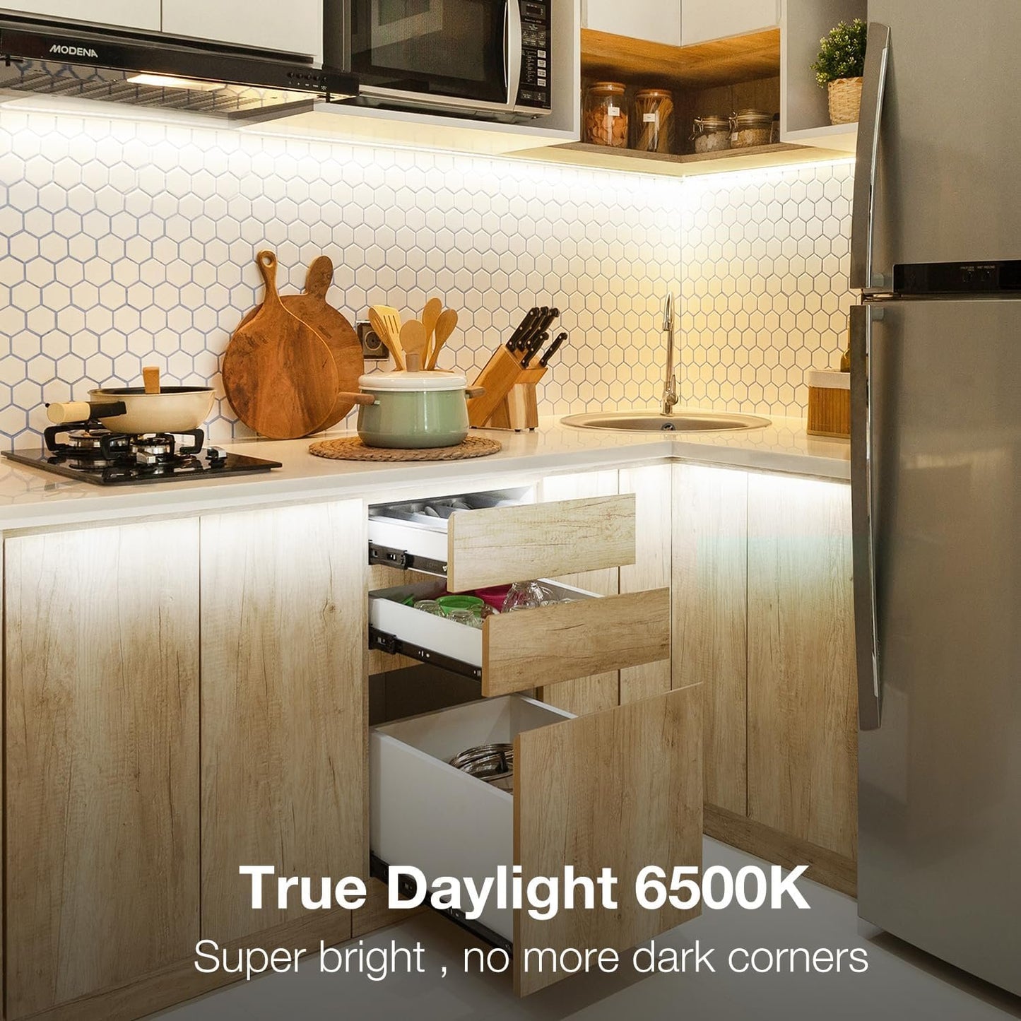 DAYBETTER Under Cabinet Lighting, 20ft RGBWIC Under Cabinet Lights, 360 LEDs (60 LEDs per 3.2ft/1M), Smart RGB+White(6500K) 4 Color in 1 High Density LED Lights with Built-in IC Chips, 6 PCS