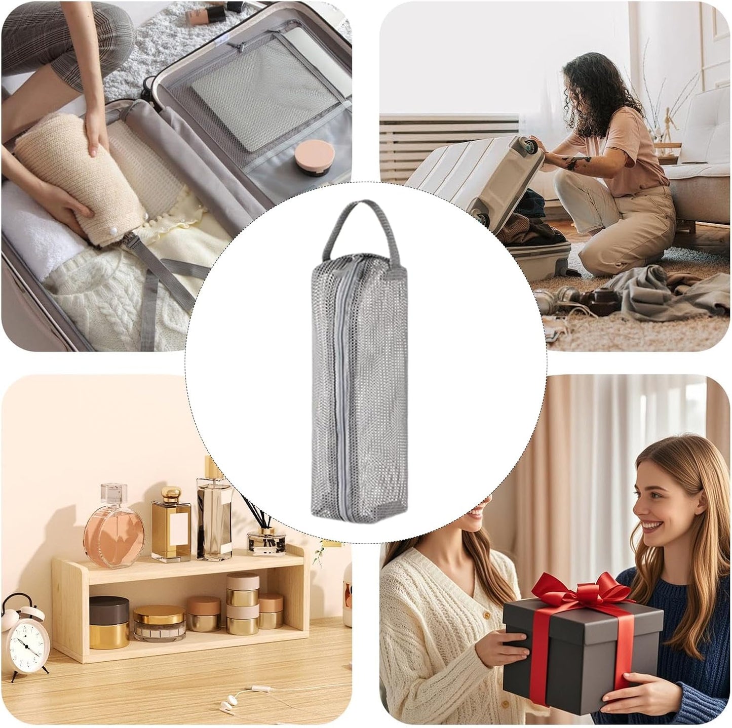 Travel Toiletry Bag, Portable Toothbrush Pouch, Multi-Functional Mesh Organizer, Compact Toiletry Case for Vacation, Airport, Gym, Camping, Cruise, Hospital, Bathroom, Airplane, Gray, Please refer to