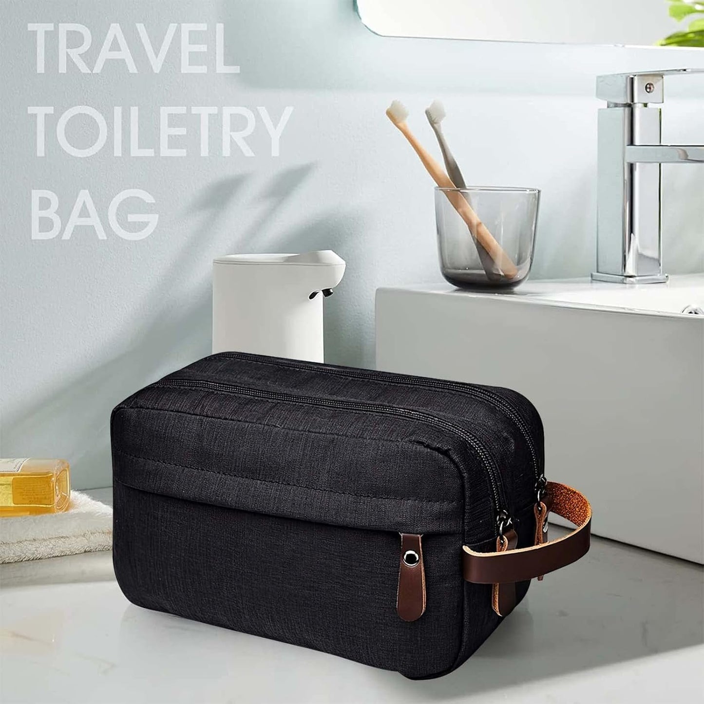 VIPITH Oxford Cloth Toiletry Bag,Makeup Bag for Men and Women Portable Travel Shaving Dopp Kit Water-Resistant Cosmetic Bag,Waterproof Bathroom Organizer and Personal Items.(Black)