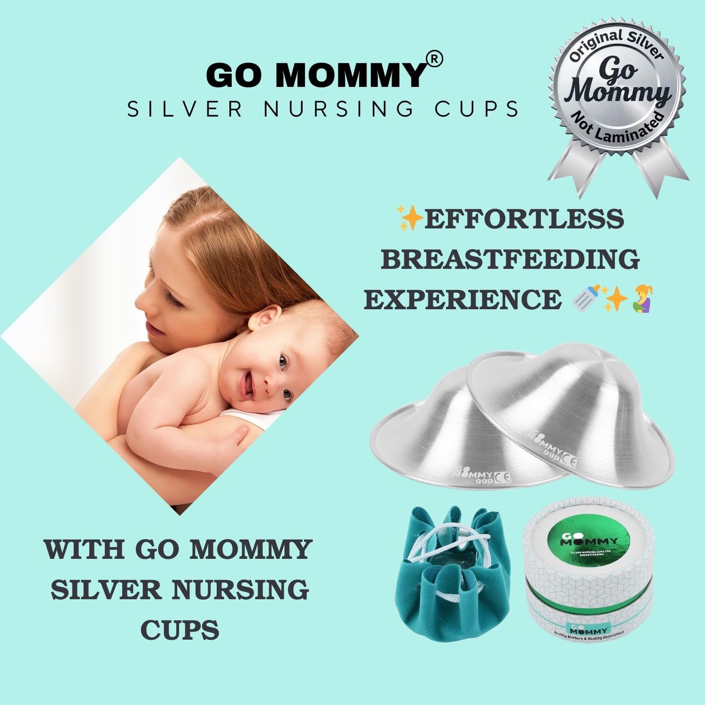 Go Mommy- The Original Silver Nursing Cups, Nipple Shields for Nursing Newborn, Nipple Protector for Breastfeeding, Nipple Covers Breastfeeding, No Need Nipple Cream, Newborn Essentials Must Haves