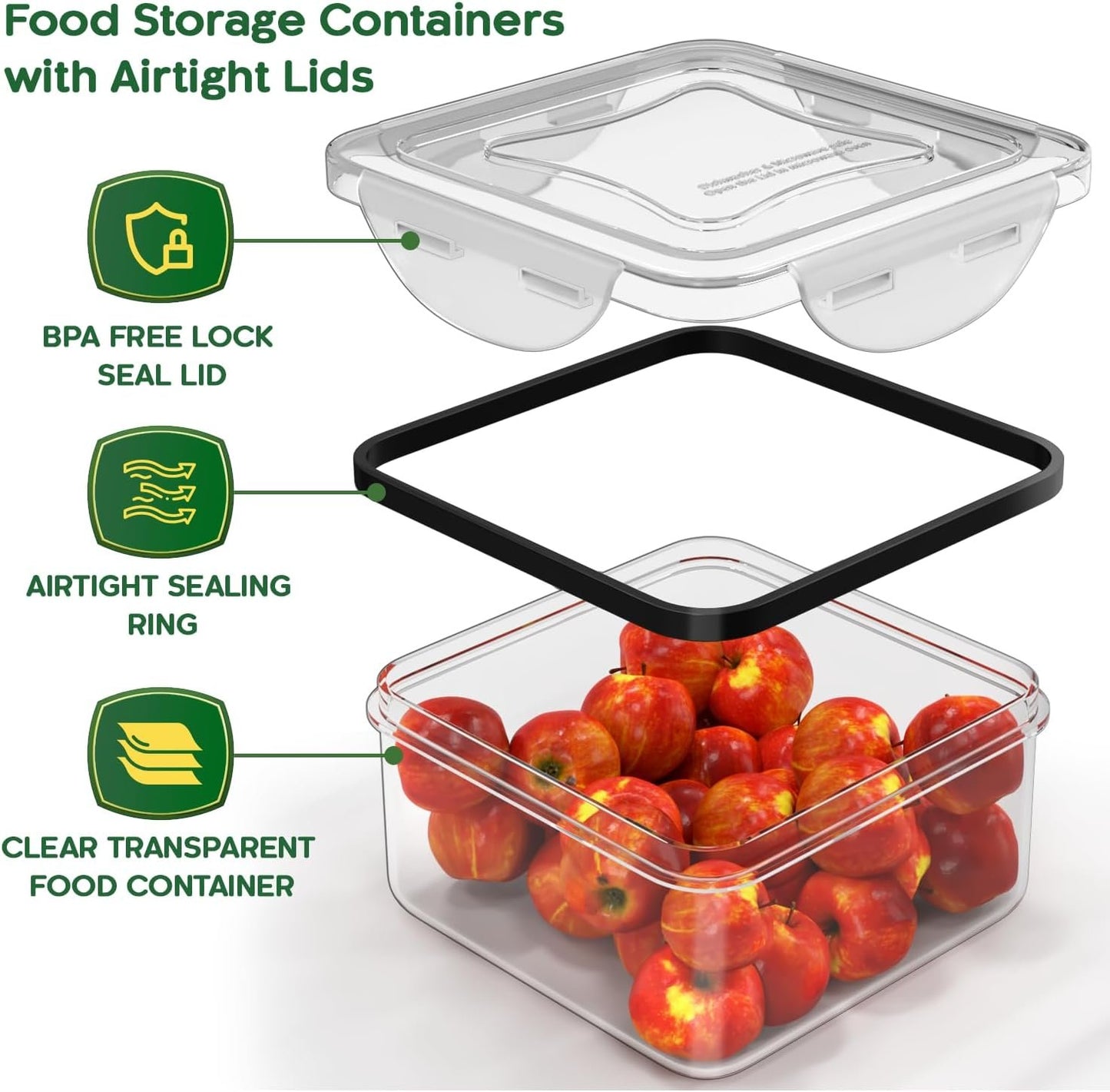 50 Pcs Large Food Storage Containers with Lids Airtight- 2500ML to Sauces Box-Total15.5L Stackable Kitchen Bowls Set Meal Prep Containers-BPA Free Leak proof Plastic Lunch Boxes-Freezer Microwave safe