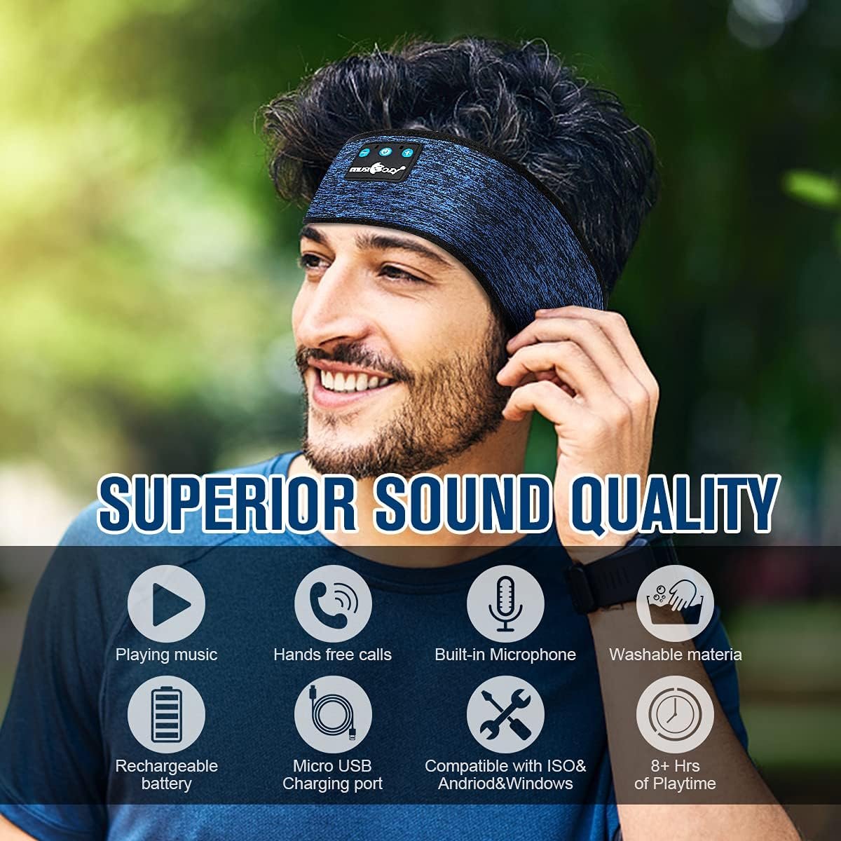 MUSICOZY Sleep Headphones Bluetooth Headband, Wireless Music Sleeping Headphones Sleep Mask Earbuds IPX6 Waterproof for Side Sleepers Workout Running Insomnia Travel Yoga Cool Tech Gadgets Unique Gift
