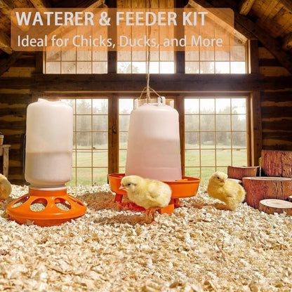 Chicken Feeder and Waterer Kit - 1L Chicken Feeder and 1.5L Chicken Waterer | Chicken Feeder and Hanging Chicken Waterer | Duck Feeder, Quail Feeder, Chicken Starter Kit