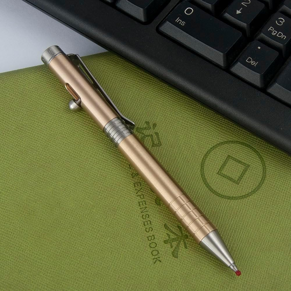 SAMFUNG Stick Ballpoint Pen Solid Brass EDC Pen, Pocket Rollerball Signature Pen with Black Ink Refill for Writing Stationery Gift Office Business