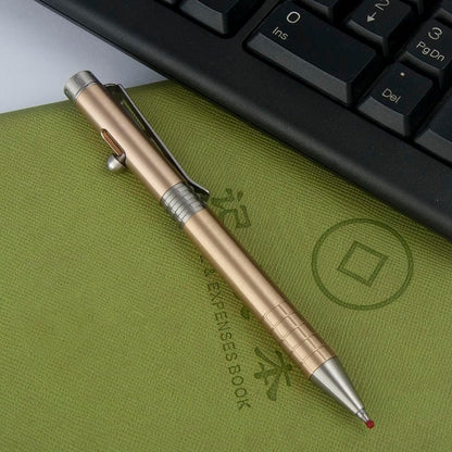 SAMFUNG Stick Ballpoint Pen Solid Brass EDC Pen, Pocket Rollerball Signature Pen with Black Ink Refill for Writing Stationery Gift Office Business