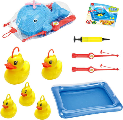 Kids Fishing Toy, Fishing Pool Games with Hand Pump, Water Play Set with Rod, Net, Floating Fish, Fun Summer Bath Game for Boys, Girls Ages 3 to 5, Indoor/Outdoor Use, Multicolour