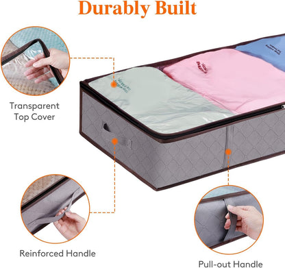 Lifewit 6 Pack Clothes Storage Bags (90L×2+65L×2+60L×2) for Comforters, Blankets, Foldable Closet Organizers and Underbed Storage Containers with Reinforced Handle, Sturdy Zipper, Clear Window, Gray