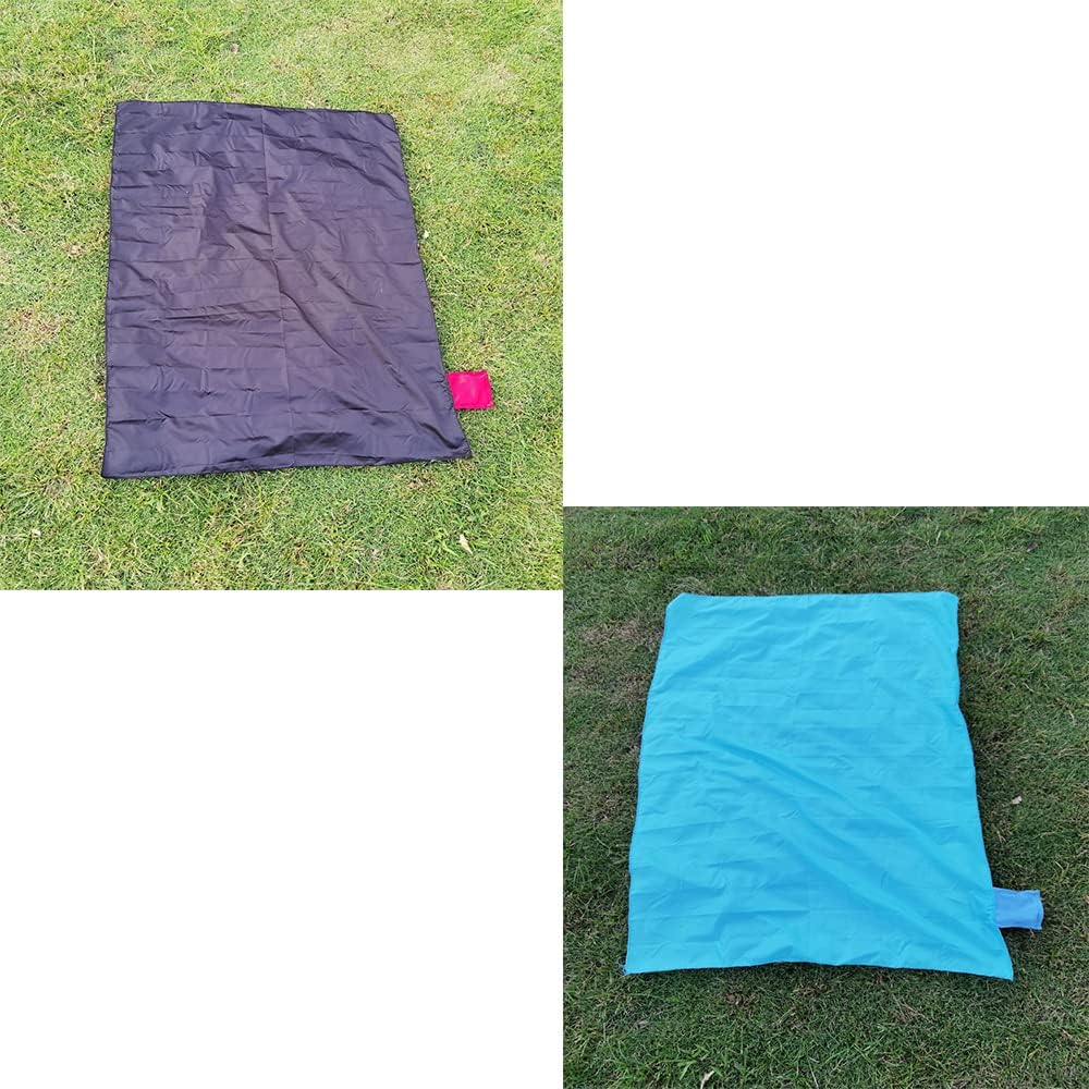 2PCS Mini Pocket Picnic Blanket Red + Blue Durable Lightweight Waterproof Sand Proof Beach Camping Travel Mat with Portable Bag for Outdoors Activities (70 * 110cm)