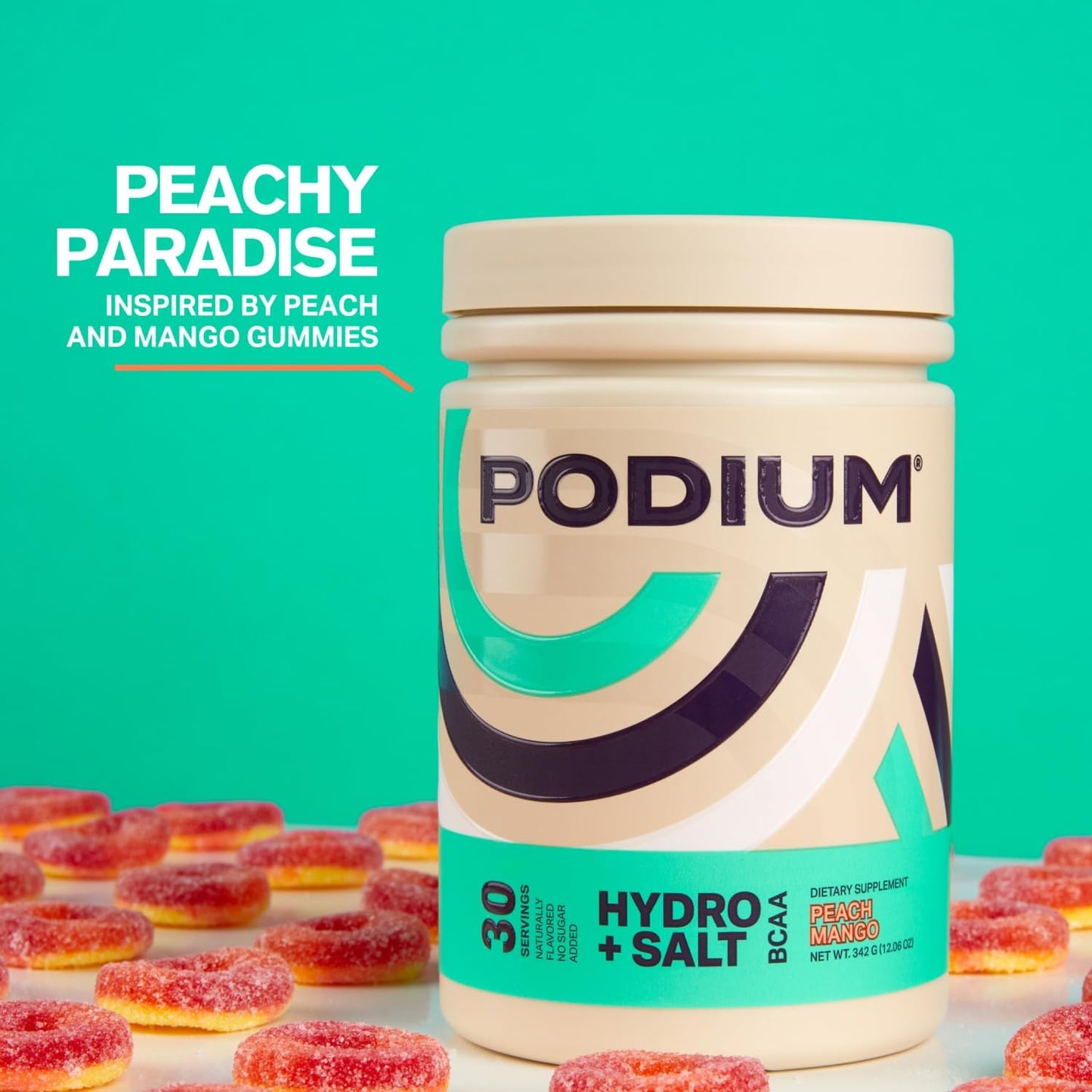 Podium Nutrition, Instantized BCAA Powder, Hydro and Salt, Mango Peach, 30 Servings, Electrolytes, Hydration, Recovery