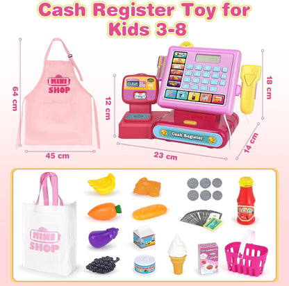 Dreamon Cash Register Toy for Kids with Scanner, Caisse Enregistreuse Enfant, Play Money Shopping Cart Educational Learning Gifts for Girl Boys Ages 3 4 5 6 7 8