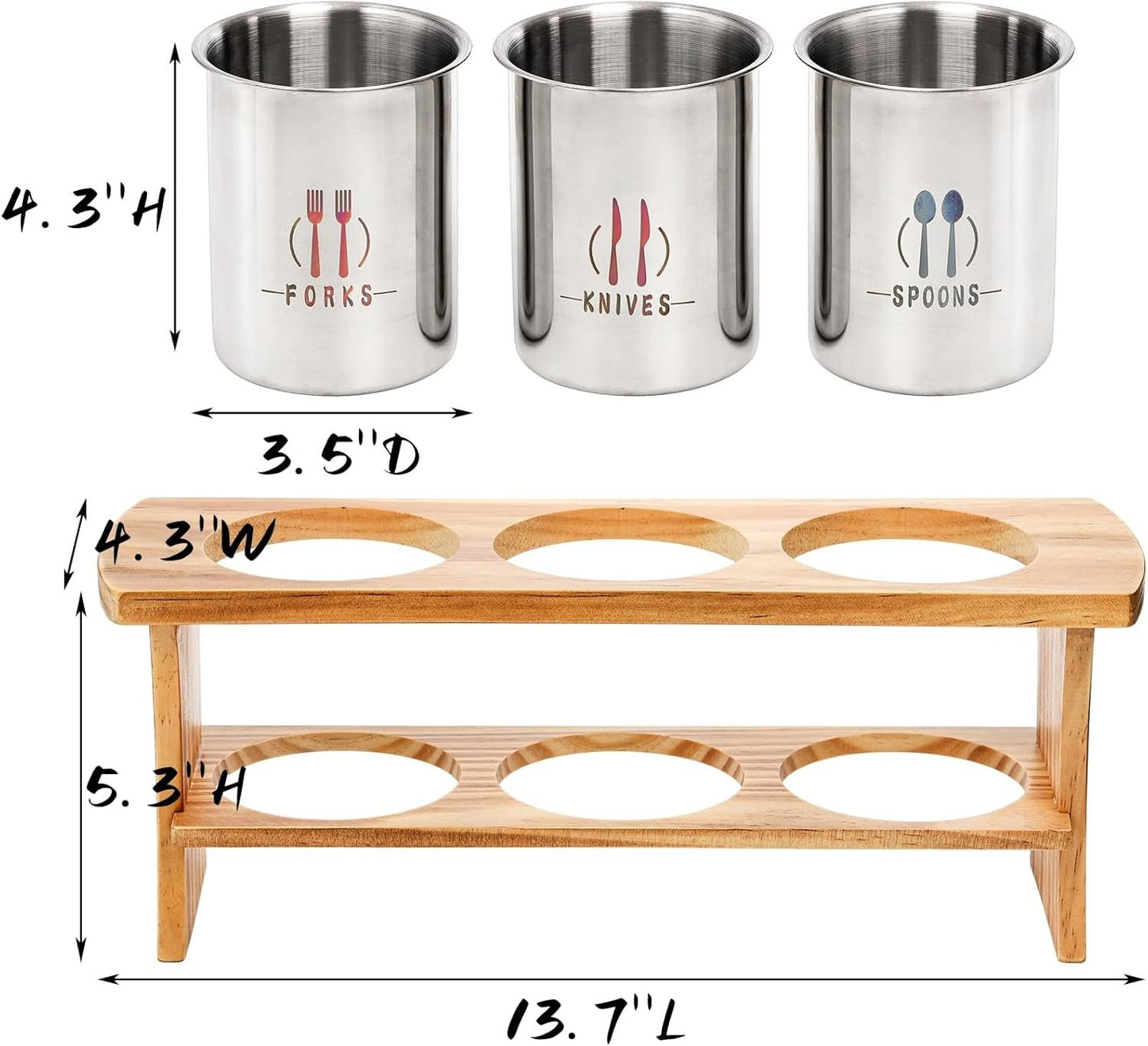Lyellfe Silverware Holder for Countertop, Stainless Steel Cutlery Utensil Organizer with Bamboo Stand, Rustic Flatware Holder for Spoon, Fork, and Knife