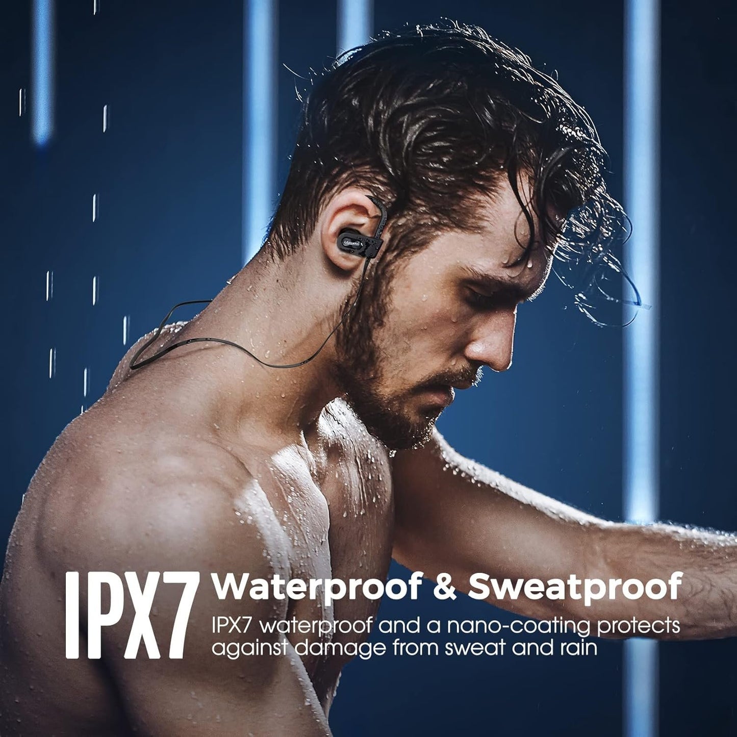 Lakukom Bluetooth Headphones, Deep Bass Running Headphones 16H+ Playtime, Sport Earbuds with Secure Earhooks, IPX7 Waterproof Earbuds with Mic, Sound Isolation Wireless Earphones for Workout, Gym