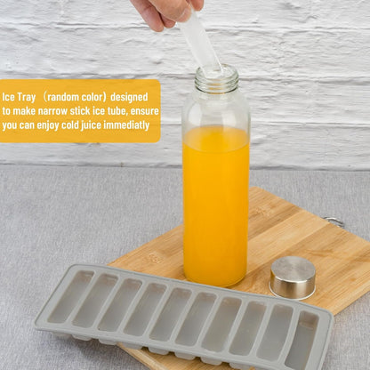Zukro 18 oz Glass Juice Bottles with Lids for Juicing, Reusable Clear Glass Water Bottles with Stainless Steel Airtight Cap for Refrigerator, 100% Leak Proof, Dishwasher Safe, BPA Free, Pack of 6