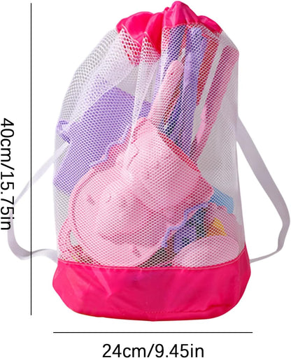 shjxi Kids Beach Toys Set, Travel Sand Play Set Foldable Bucket, Mesh Carry Bag, Includes Shovel, Rake, And Sand Molds, Great Summer Outdoor Game for Boys And Girls at The Beach