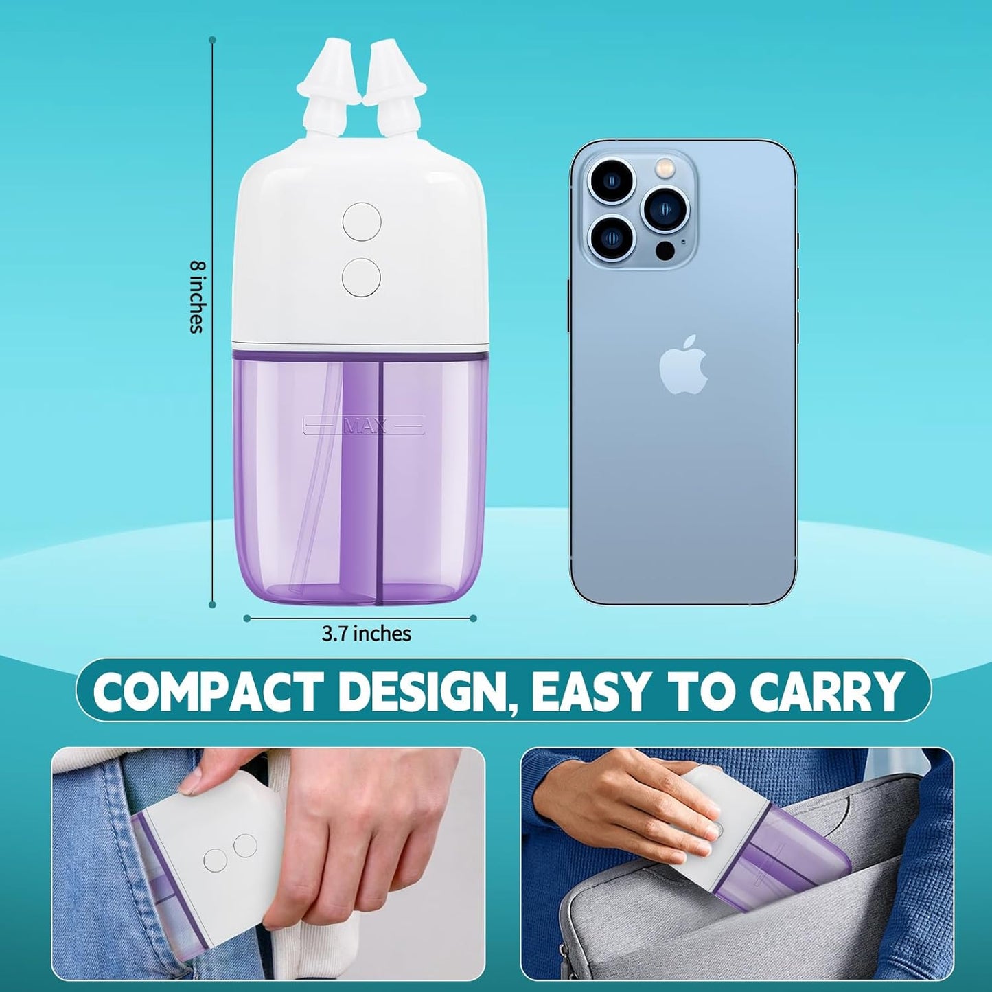 Nasal Irrigation System with Dual Speed and Auto Waste Collection – Portable and Travel-Friendly Nasal Irrigator – Nasal Cleaner for Sinus Relief Nasal Rinse Machine for Allergy and Sinus Care Purple
