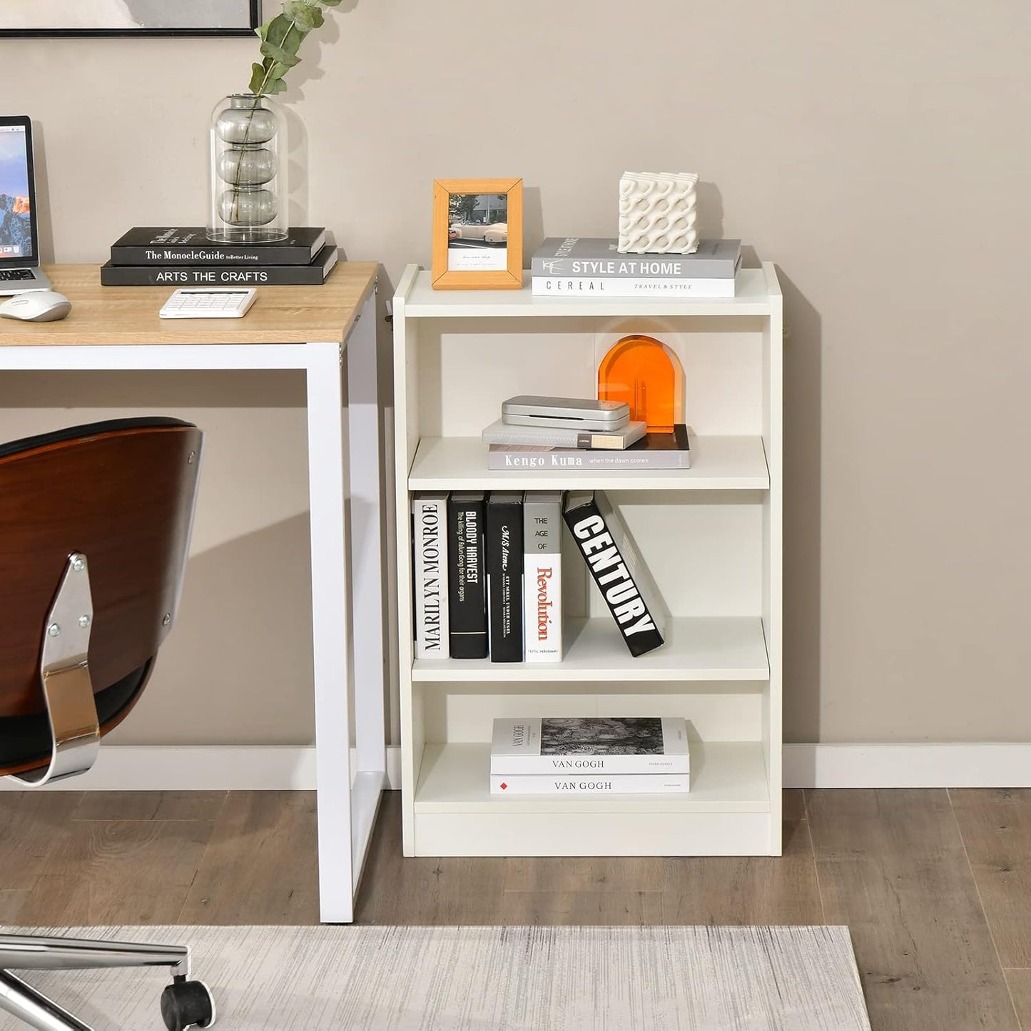 KOMFOTTEU 3 Tier Open Bookcase Shelf Adjustable Shelves Storage Cabinet Organizer with Anti-tipping Device Wardrobe for Bedroom Living Room 50x30x75cm (White)