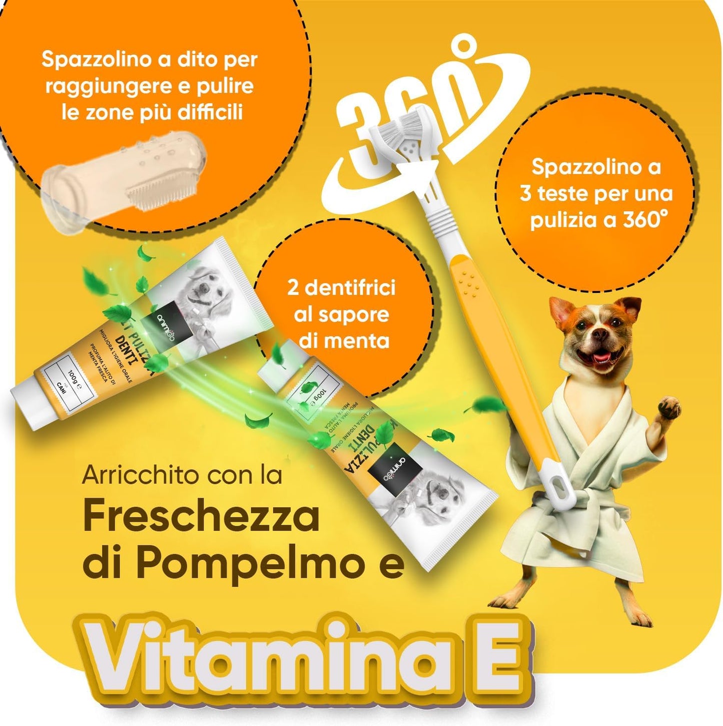 3 Heads Dog Toothbrush + Finger Brush + 2 Toothpaste for Dogs, Cleaning Kit for Dogs, Toothbrush and Toothpaste for Dogs, Anti-artartar Dog Toothbrush, Dog Toothbrush for Fresh Breath