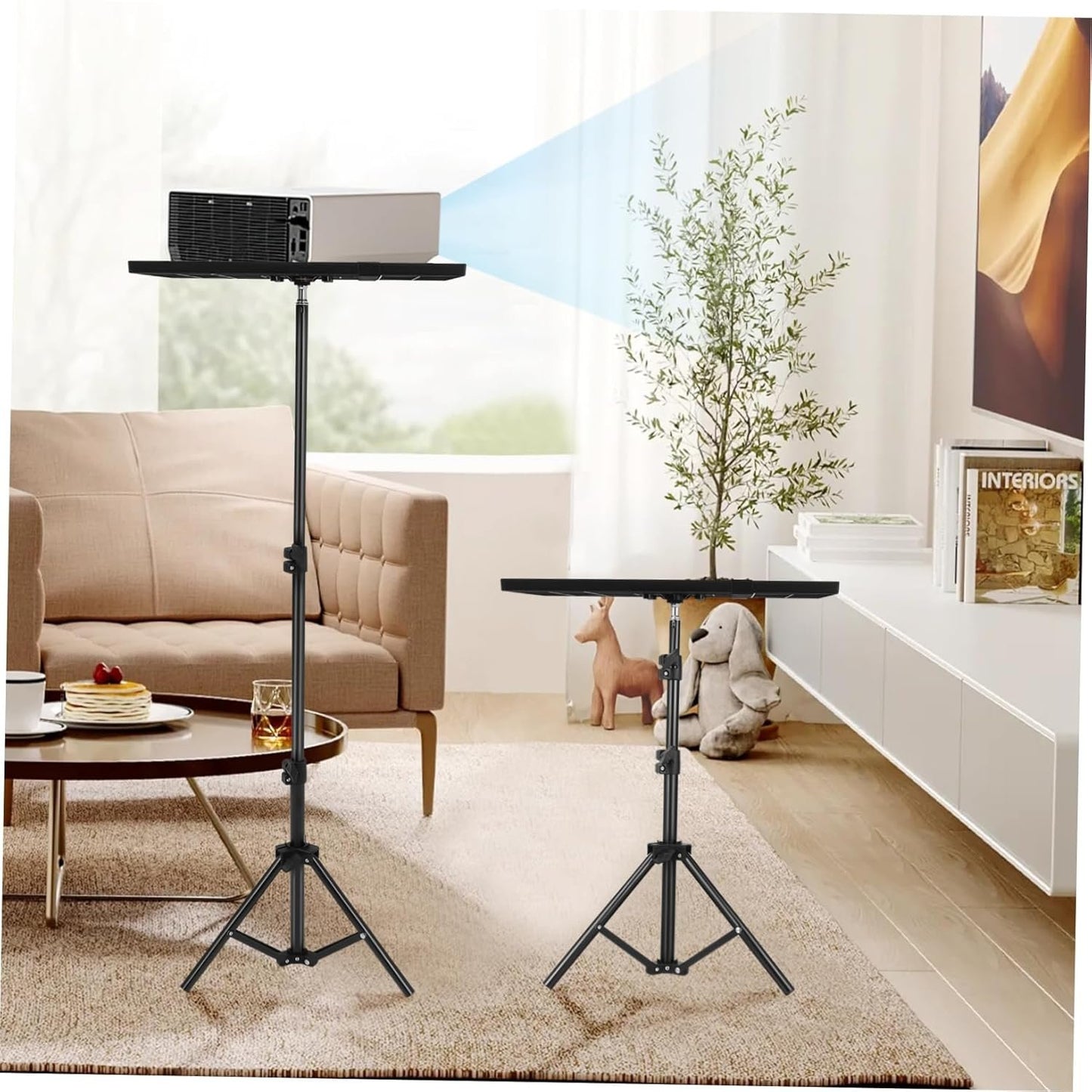 TOGEVAL Projector Stand Tray with Adjustable Height Heavy Duty Tripod Flat Base for Home Cinema Office and School Construction for Stability and Durability