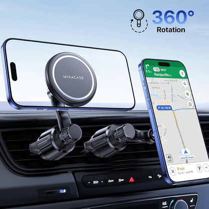 Miracase for MagSafe Car Mount, [Upgraded 20 Magnets] Super Stable Magnetic Phone Holder car, [360°Rotating] Extended Arm Car Phone Holder Compatible with iPhone 16 pro max 15 14 13 12 MagSafe Case