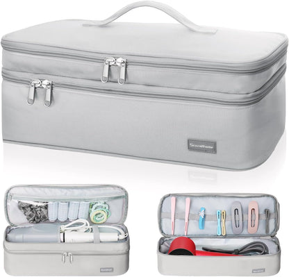 wigmoa K1-K Portable Double-Layer Storage Bag Compatible with Hair Dryer and Accessories - Travel Carrying Case for Hair Dryer, Volumizer, Styler, and Hot Tools. (Grey)
