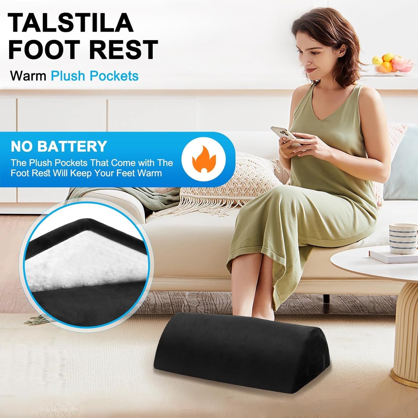 TALSTILA Foot Rest for Under Desk at Work, Footrests with Warm Plush Feet Pocket, Ergonomic Foam Footrest, Under Desk Footrest, for Office Desks & Office Chair - Back & Leg Pain Relief