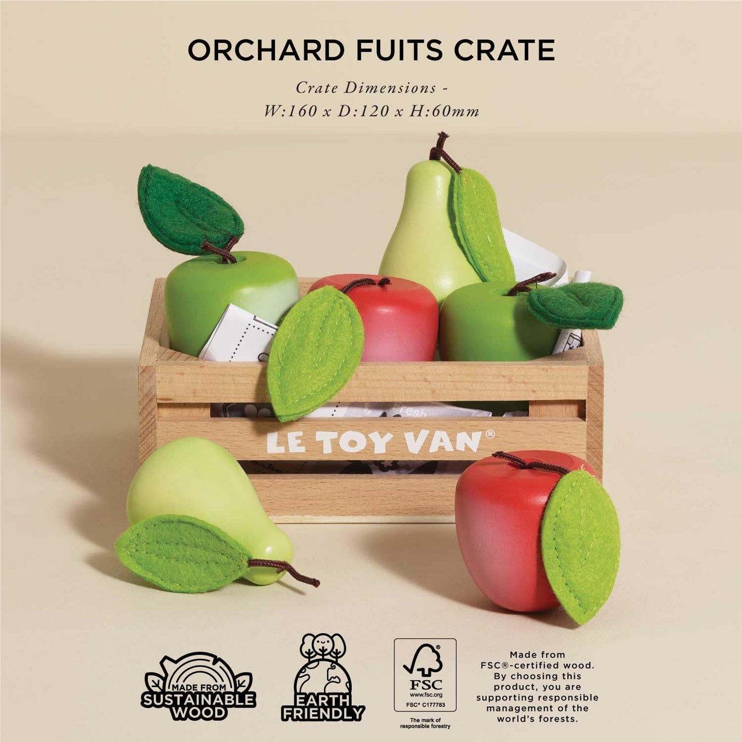 Le Toy Van - Wooden Honeybee Market Apples & Pears Crate, Supermarket Pretend Play Shop Food