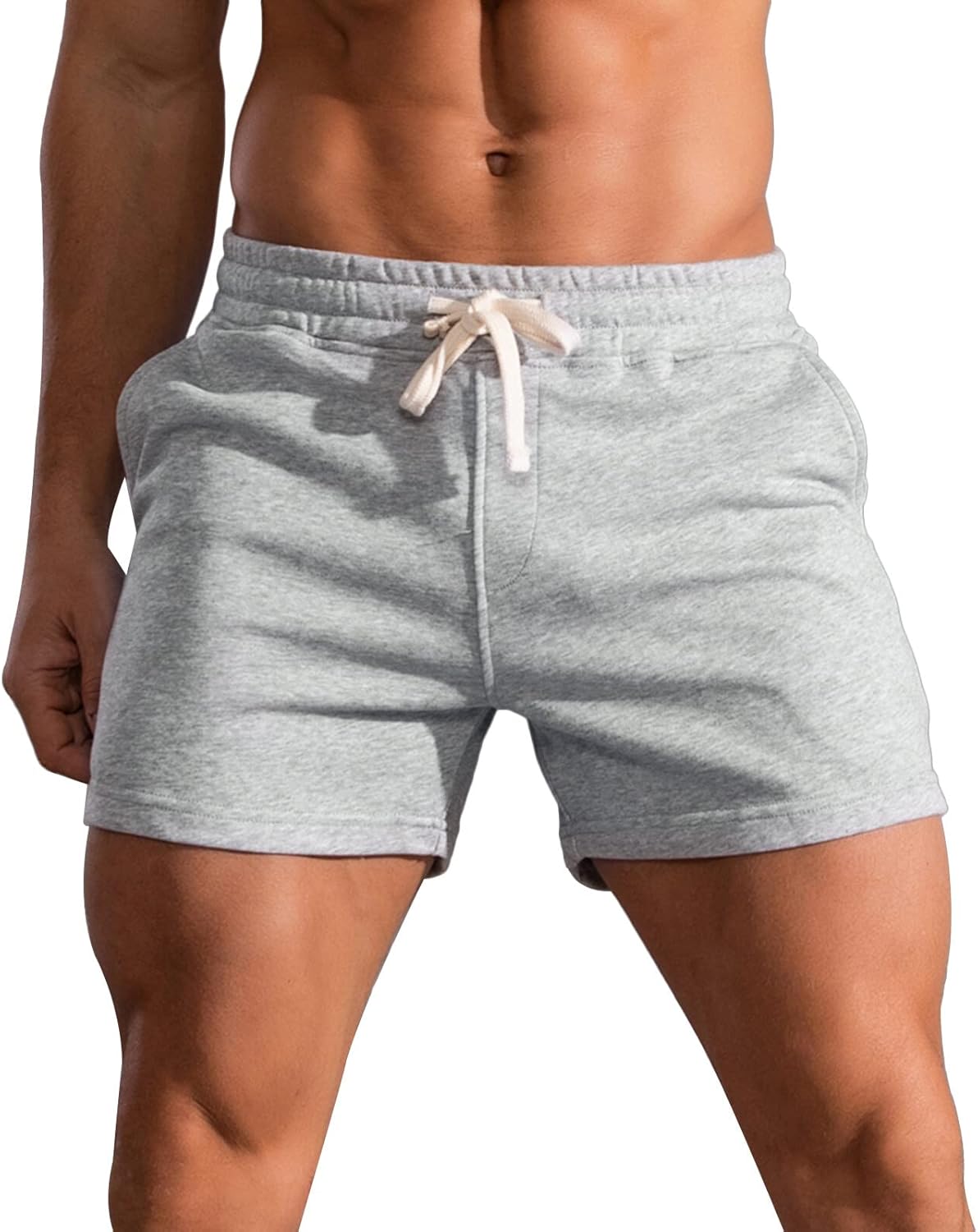 KEOYA Men's Athletic Casual 5" Cotton Blend Solid Shorts with Pockets and Drawstring