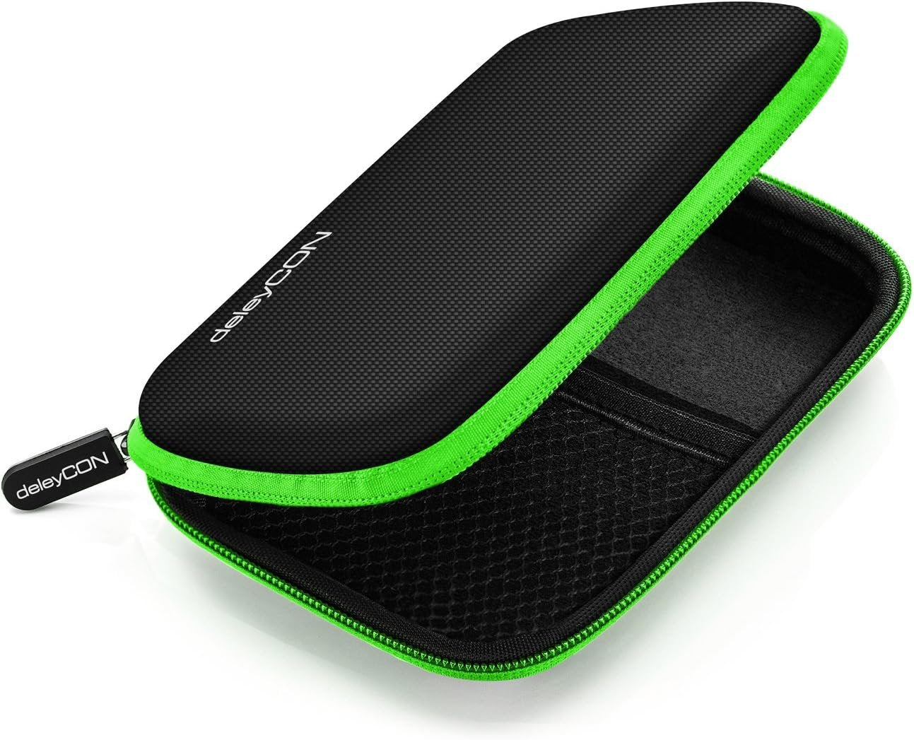 deleyCON Hard Drive Bag HDD Case for 2.5" Hard Drives and SSD - Robust and Shockproof - 2 Internal Compartments with Mesh Pockets - Green