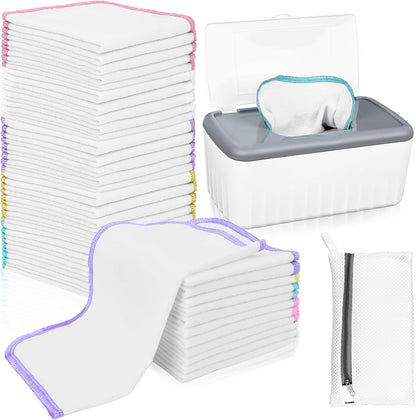VAIPI 100 Pack Flannel Cloth Baby Wipes with Dispenser Reusable Baby Wipes Washable Natural Soft and Skin-Friendly Cloth Wipes Reusable Tissues Hand Washcloth for Cloth Diapers 8x8 Inch