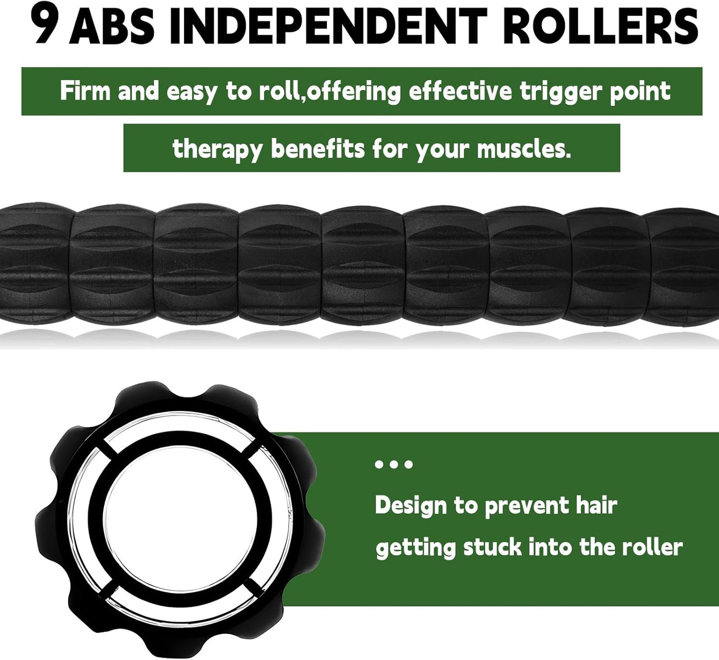 INSCOOL Massage Roller Stick,Muscle Roller Stick for Athletes,Liposuction Massage Roller for Lymphatic Drainage, for Relief Muscle Soreness, Help Runner Legs, Back Recovery (Light Green & Black)