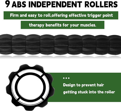 INSCOOL Massage Roller Stick,Muscle Roller Stick for Athletes,Liposuction Massage Roller for Lymphatic Drainage, for Relief Muscle Soreness, Help Runner Legs, Back Recovery (Light Green & Black)