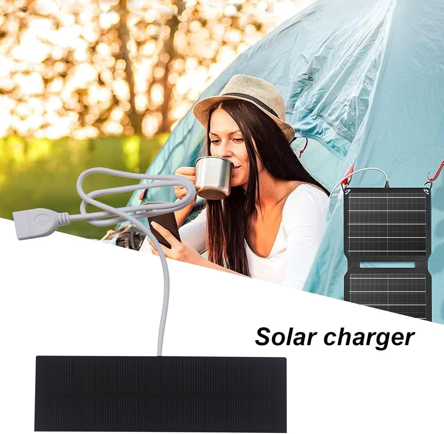 Portable Solar Panel Charger, Fast Charging USB Charger, Solar 3W, Solar Charging Panel Battery Bank, Solar Powered Battery Pack for Mobile Phones Laptop Outdoor Hiking Fishing
