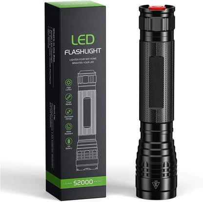 AHAORIGIN Powerful LED Torch Flashlight S2000, High-Powered 2000 High Lumens Torch with 3 Modes, Zoomable, Water Resistant Flashlight for Home, Camping, Emergency, Hiking, Outdoor