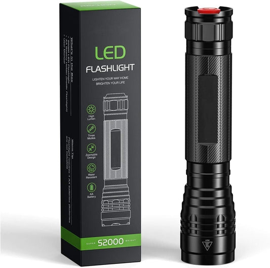 AHAORIGIN Powerful LED Torch Flashlight S2000, High-Powered 2000 High Lumens Torch with 3 Modes, Zoomable, Water Resistant Flashlight for Home, Camping, Emergency, Hiking, Outdoor