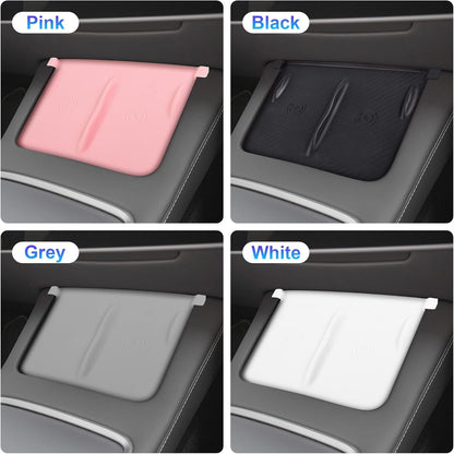 Tinlucys Tesla Center Console Silicone Pad for Wireless Charging Space,Center Interior Accessories Model 3/Y 2021-2023,Silicone Cover Carbon Fiber Parttern Black